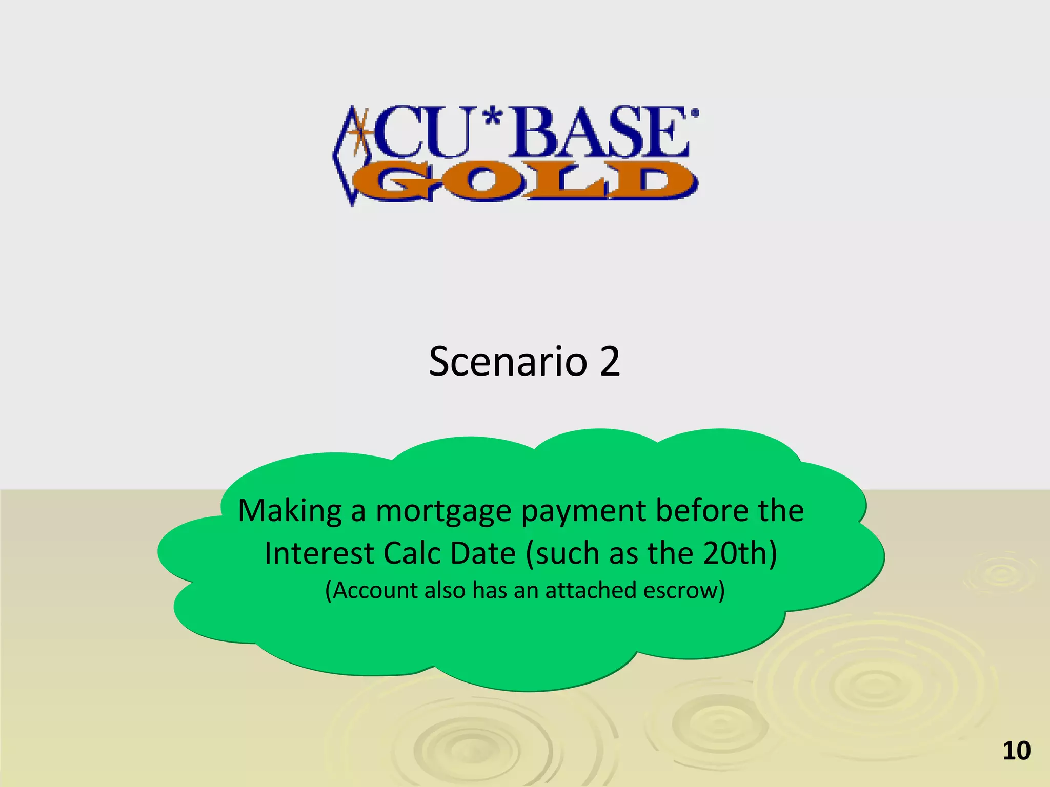 Scenario 2 Making a mortgage payment before the  Interest Calc Date (such as the 20th)  (Account also has an attached escrow) 