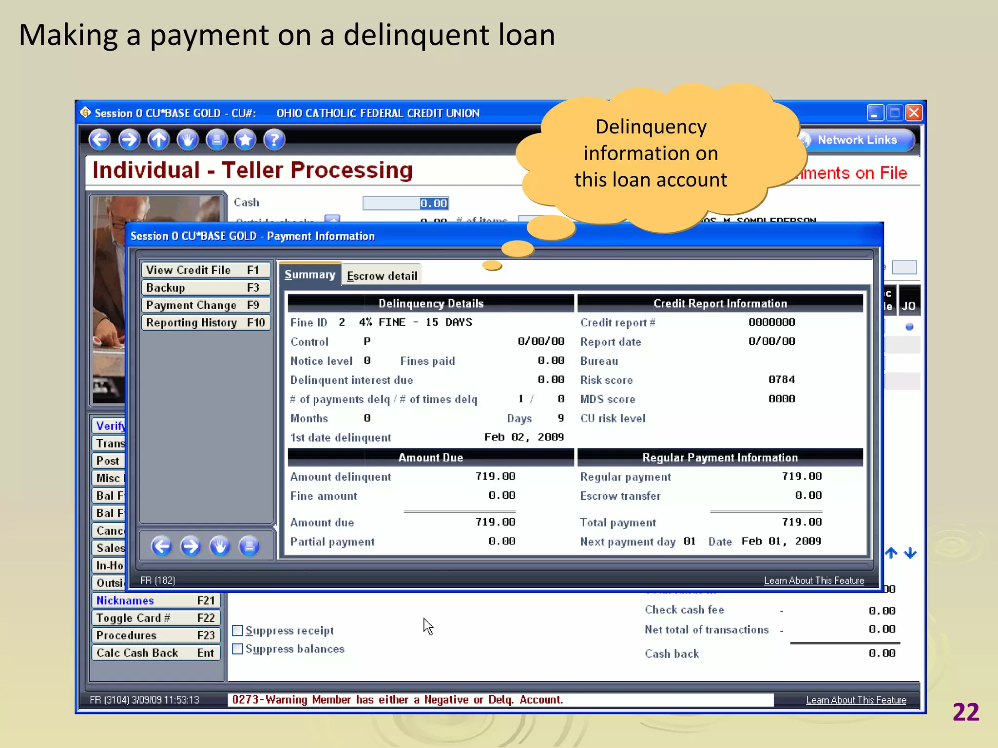Making a payment on a delinquent loan Delinquency information on this loan account 