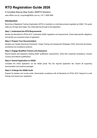 Comprehensive 2026 Guide to RTO Registration in Australia | PDF