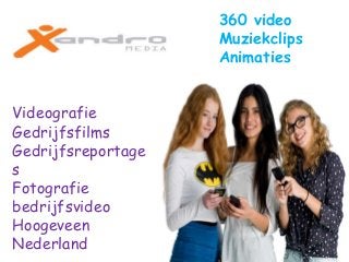 360 video
Muziekclips
Animaties
Videografie
Gedrijfsfilms
Gedrijfsreportage
s
Fotografie
bedrijfsvideo
Hoogeveen
Nederland
 
