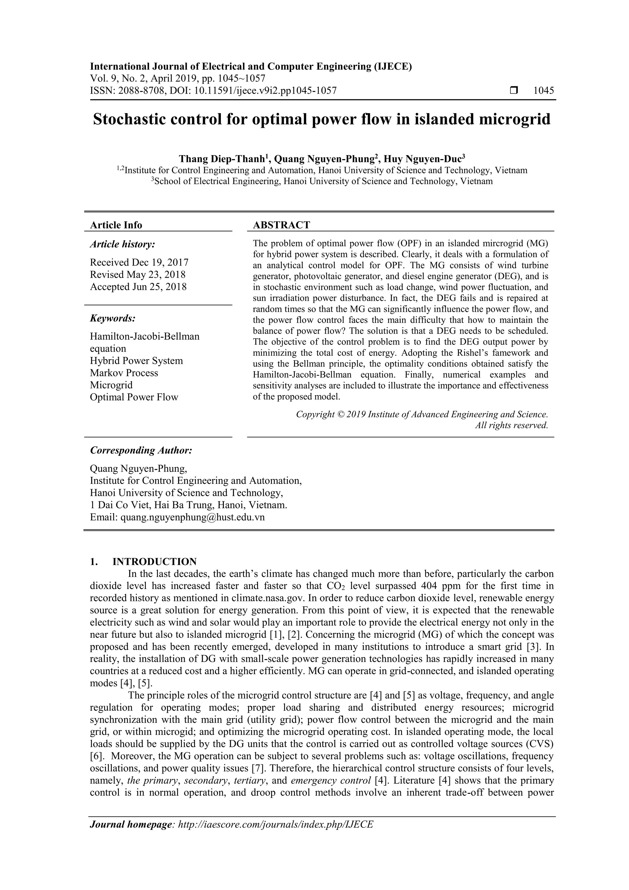 Stochastic control for optimal power flow in islanded microgrid | PDF