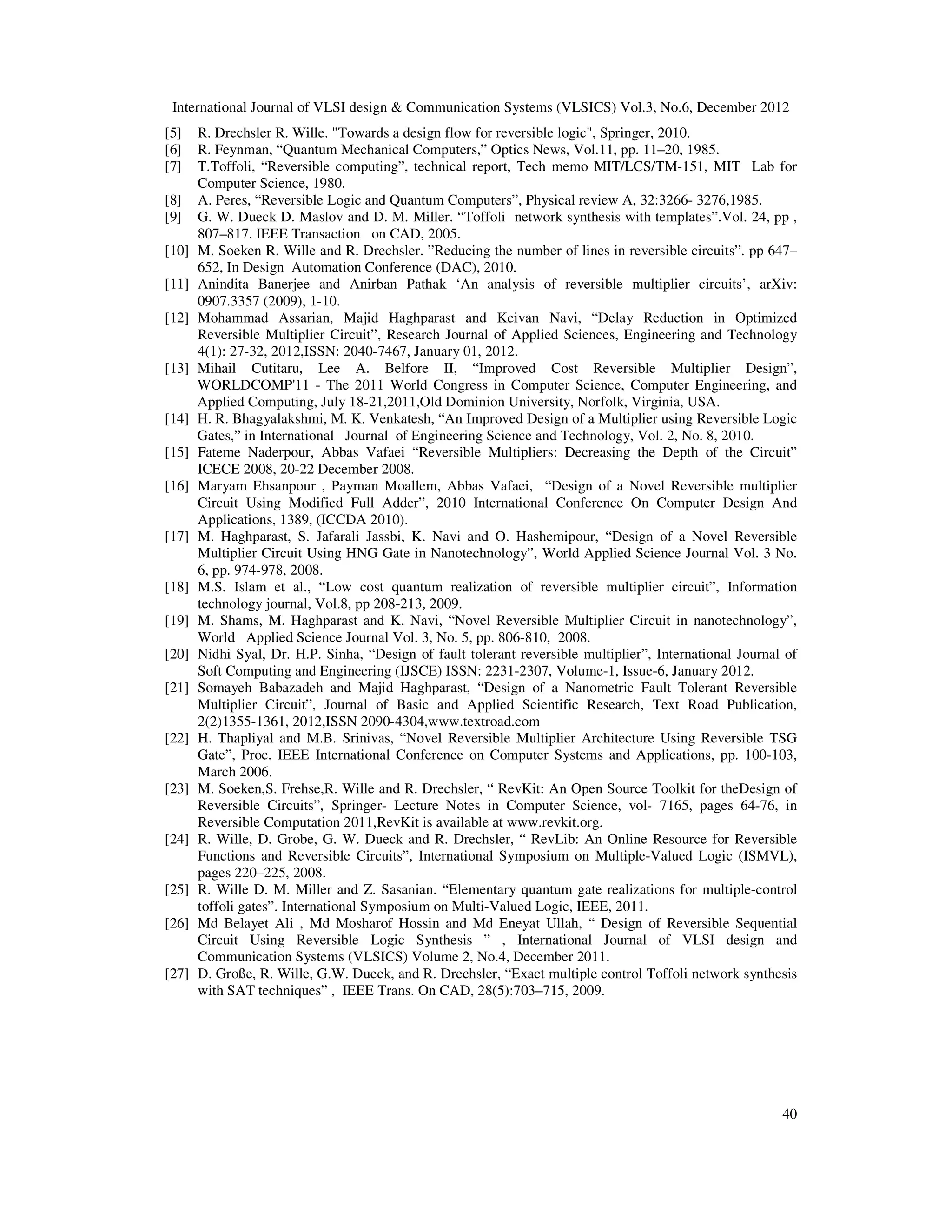 OPTIMIZED MULTIPLIER USING REVERSIBLE MULTICONTROL INPUT TOFFOLI GATES ...