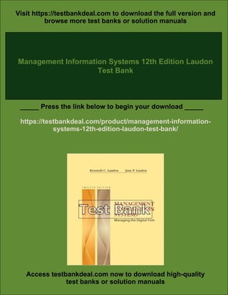 Management Information Systems 12th Edition Laudon Test Bank | PDF