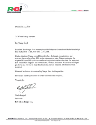 Recommendation Letter President RBI