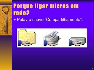 Porque ligar micros em 
rede? 
¨Palavra chave “Compartilhamento”. 
9 
 