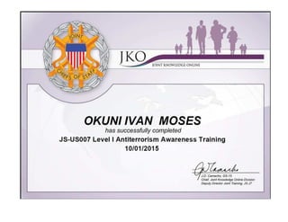 certificate in level antiterrorism awareness training