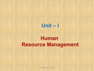 Unit – I Human  Resource Management Prof Mamatha, VVISM 