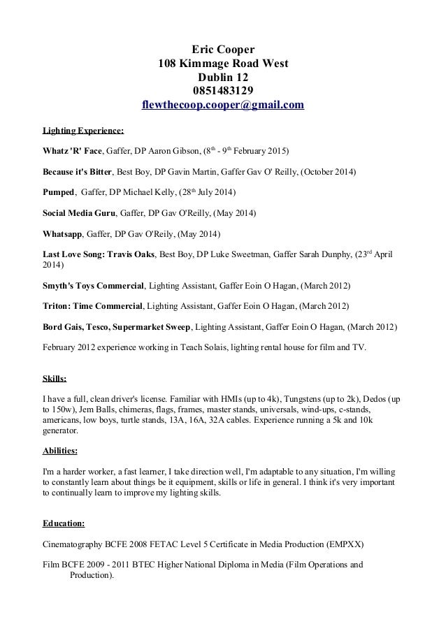 gaffer cv gaffer resume