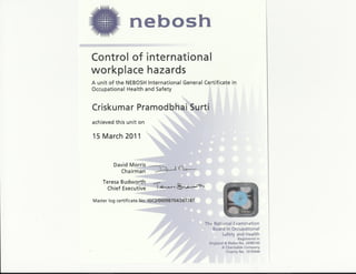 NEBOSH Control of international workplace hazards