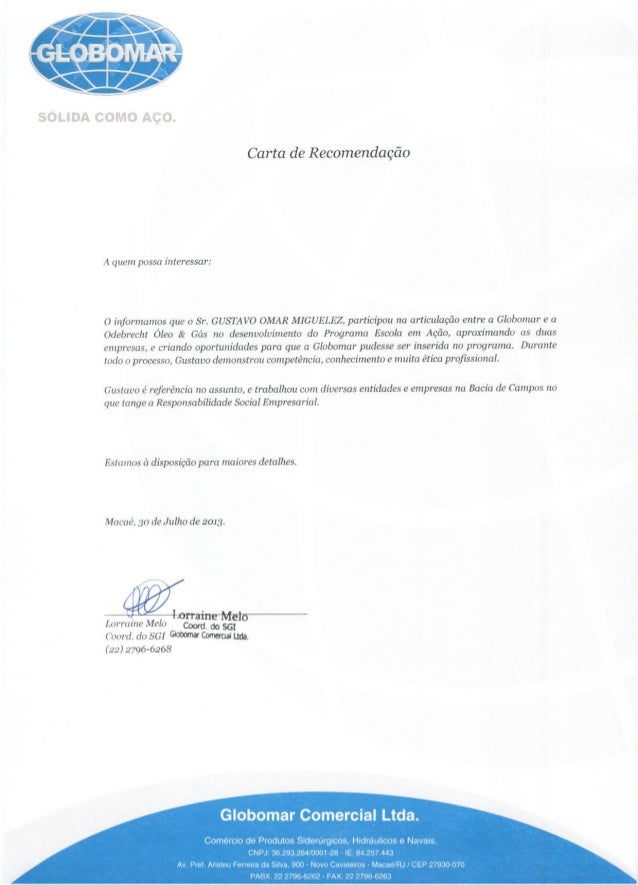 Carta de Recomendação Globomar