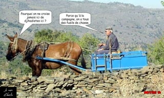 Pourquoi on ne croise
jamais ici de
djihadistes ici ?
Parce qu ’à la
campagne, on a tous
des fusils de chasse.
 