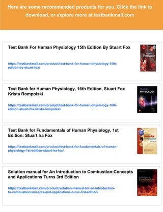 Test Bank for Human Physiology, 13th Edition: Fox | PDF