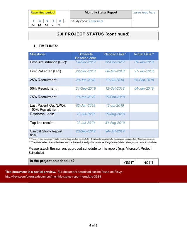 Monthly Status Report Template