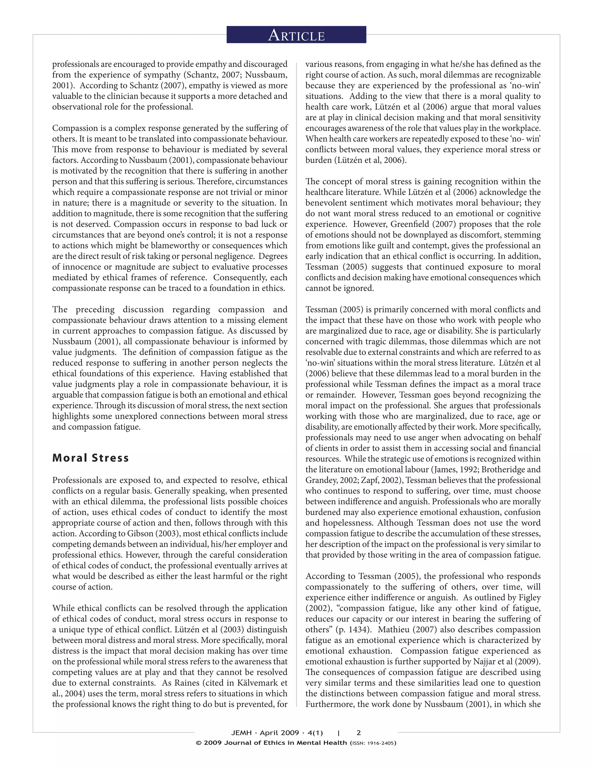 Rethinking Compassion Fatigue as Moral Stress | PDF
