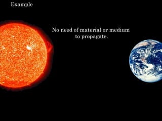 No need of material or medium
to propagate.
Example
 