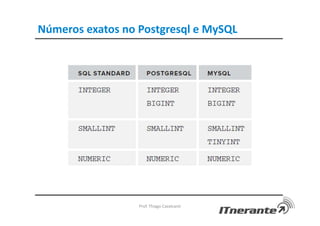 Números exatos no Postgresql e MySQL
Prof. Thiago Cavalcanti
 