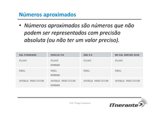 Números aproximados
• Números aproximados são números que não
podem ser representados com precisão
absoluta (ou não ter um valor preciso).
Prof. Thiago Cavalcanti
 