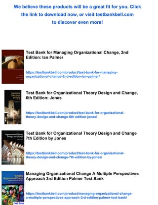 Test Bank for Organizational Change An Action-Oriented Toolkit, 4th ...