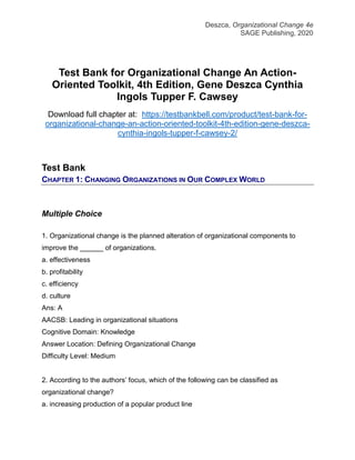 Test Bank for Organizational Change An Action-Oriented Toolkit, 4th ...