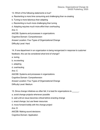 Test Bank for Organizational Change An Action-Oriented Toolkit, 4th ...