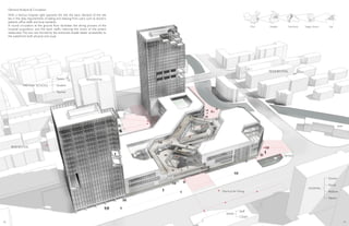 China Shanghai Downtown Yangpu District Site
RESIDENTIAL
BAR
HOSPITAL
Patient
Relative
Nurse
Doctor
BANK
Staff
Citizen
Teacher
Student
Parent
RESIDENTIAL
RESIDENTIAL
Demand Analysis & Circulation
With a famous hospital right opposite the site, the basic demand of the site
lies in the daily requirements of eating and relaxing from users such as doctors,
patients, office staffs and local residents.
A round circulation at the ground floor facilitates the dining process of the
hospital population and the bank staffs, relieving the stress of the extant
restaurants.The two axis formed by the entrances enable better accessibility to
the waterfront, both physical and visual.
Shortcut for Dining
PRIMARY SCHOOL
METRO
36 37
 