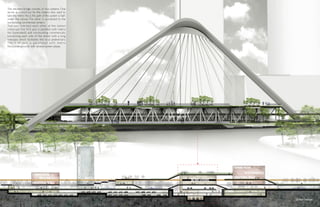 The elevated bridge consists of two systems. One
serves as a short-cut for the citizens who want to
take the metro No.3, the path of this system is half-
under the railway. The other is connected to the
surrounding commericial centers.
Two axis intersect each other at the station
crossroad. The N-S axis is parelled with metro
No.3(elevated) and surrounding commercials,
connecting each side of the street with a long
overpass which facilitates the local pedestrians.
The E-W axis is par alleled with metro
No.2(underground) with several sunken plazas.
Urban Section
46 47
 