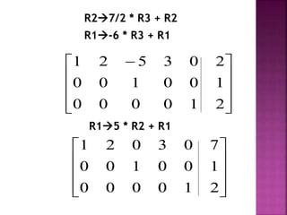 R27/2 * R3 + R2









 
2
1
0
0
0
0
1
0
0
1
0
0
2
0
3
5
2
1
R1-6 * R3 + R1
R15 * R2 + R1










2
1
0
0
0
0
1
0
0
1
0
0
7
0
3
0
2
1
 