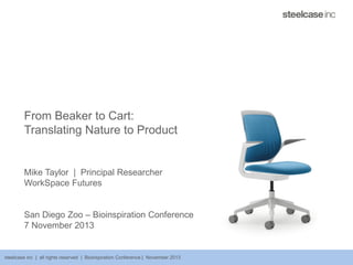 From Beaker to Cart:
Translating Nature to Product
Mike Taylor | Principal Researcher
WorkSpace Futures
San Diego Zoo – Bioinspiration Conference
7 November 2013
steelcase inc | all rights reserved | Bioinspiration Conference | November 2013
 