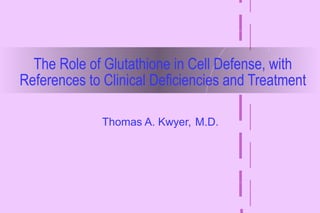 The Role of Glutathione in Cell Defense, with
References to Clinical Deficiencies and Treatment
Thomas A. Kwyer, M.D.
 