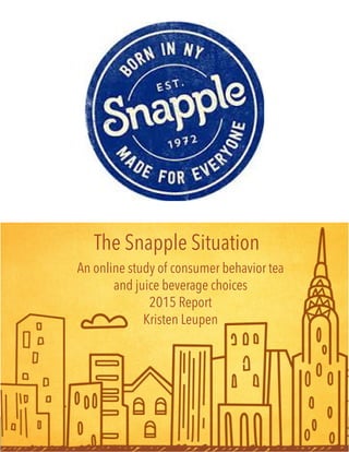 Snapple National Brand Research, p.1
The Snapple Situation
An online study of consumer behavior tea
and juice beverage choices
2015 Report
Kristen Leupen
 