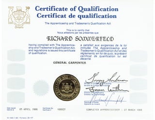 RWS Qualification Certificate General Carpenter