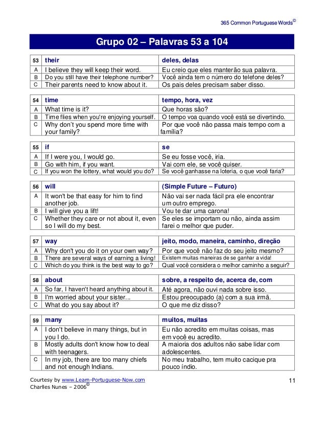 365 common portuguese words