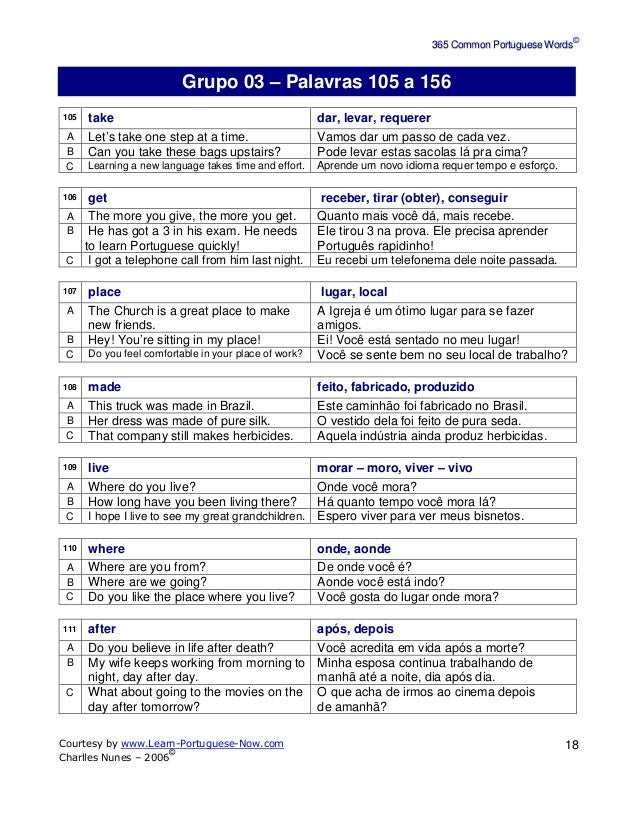 365 common portuguese words