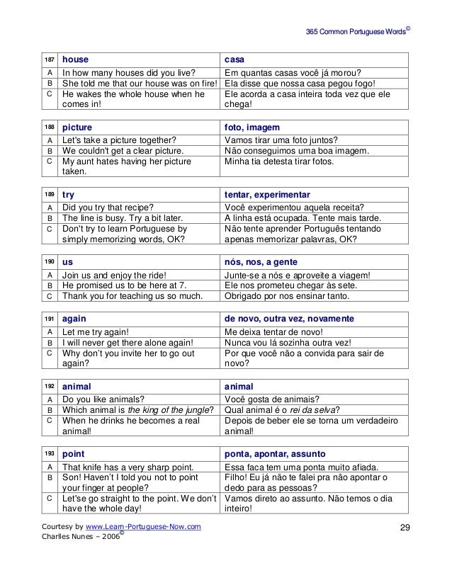 365 common portuguese words