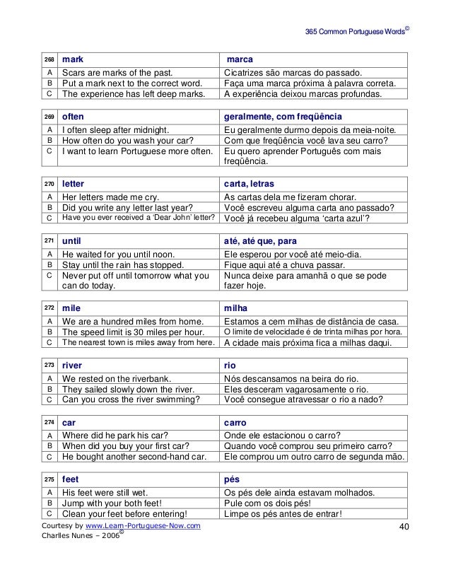 365 common portuguese words