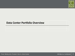 7365 Main Inc. Confidential
Data Center Portfolio Overview
 