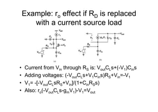 Example: ro effect if RD is replaced
o
with a current source load
• Current from Vi through RS is: V tCLs+(-V1)Ci s
Curren...