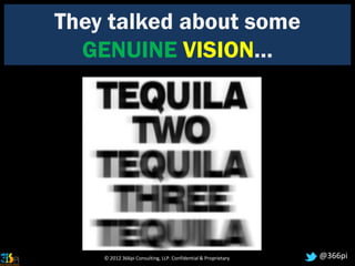 They talked about some
  GENUINE VISION…




    © 2012 366pi Consulting, LLP. Confidential & Proprietary   @366pi
 