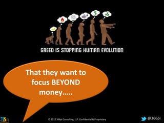 That they want to
 focus BEYOND
   money…..


      © 2012 366pi Consulting, LLP. Confidential & Proprietary   @366pi
 