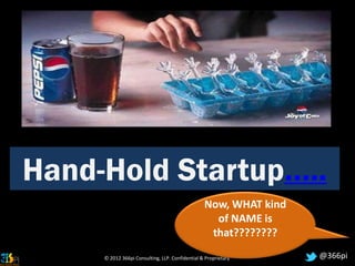 Hand-Hold Startup…..
                                                 Now, WHAT kind
                                                   of NAME is
                                                  that????????
     © 2012 366pi Consulting, LLP. Confidential & Proprietary     @366pi
 