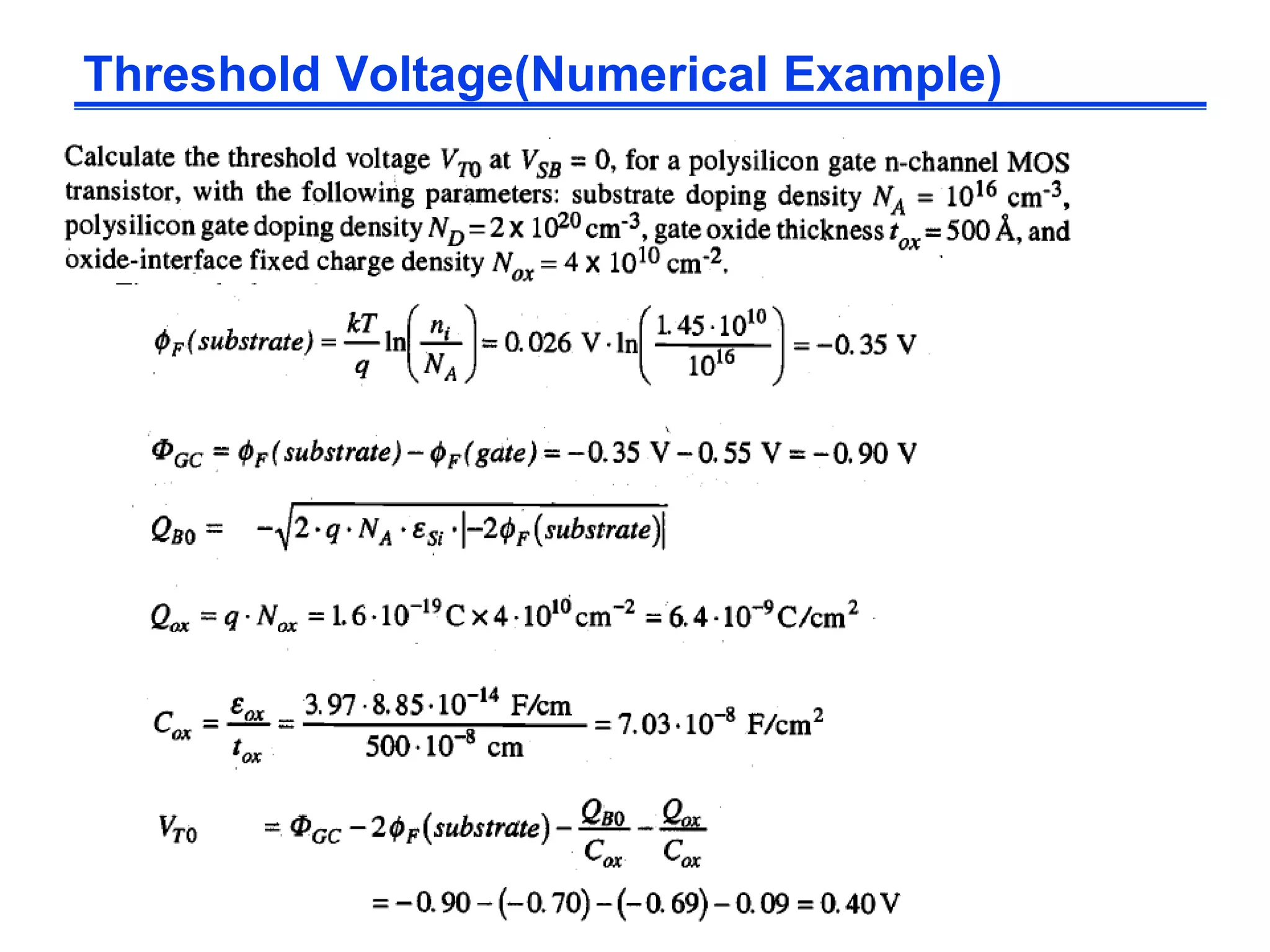 Threshold Voltage(Numerical Example)
 