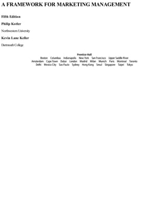 A framework for marketing management 5th ed Edition Keller | PDF