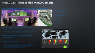 put it all together on one “Big Data” dashboard
Using a Big Data dashboard Allows for:
• Visibility and control of a Global footprint
• Enhanced safety and first responder
knowledge
• Distributed Services
• Energy optimization creating eligibility for
government energy rebates
One dashboard:
• Data Centers
• Facilities
• Security
• TR’s
 