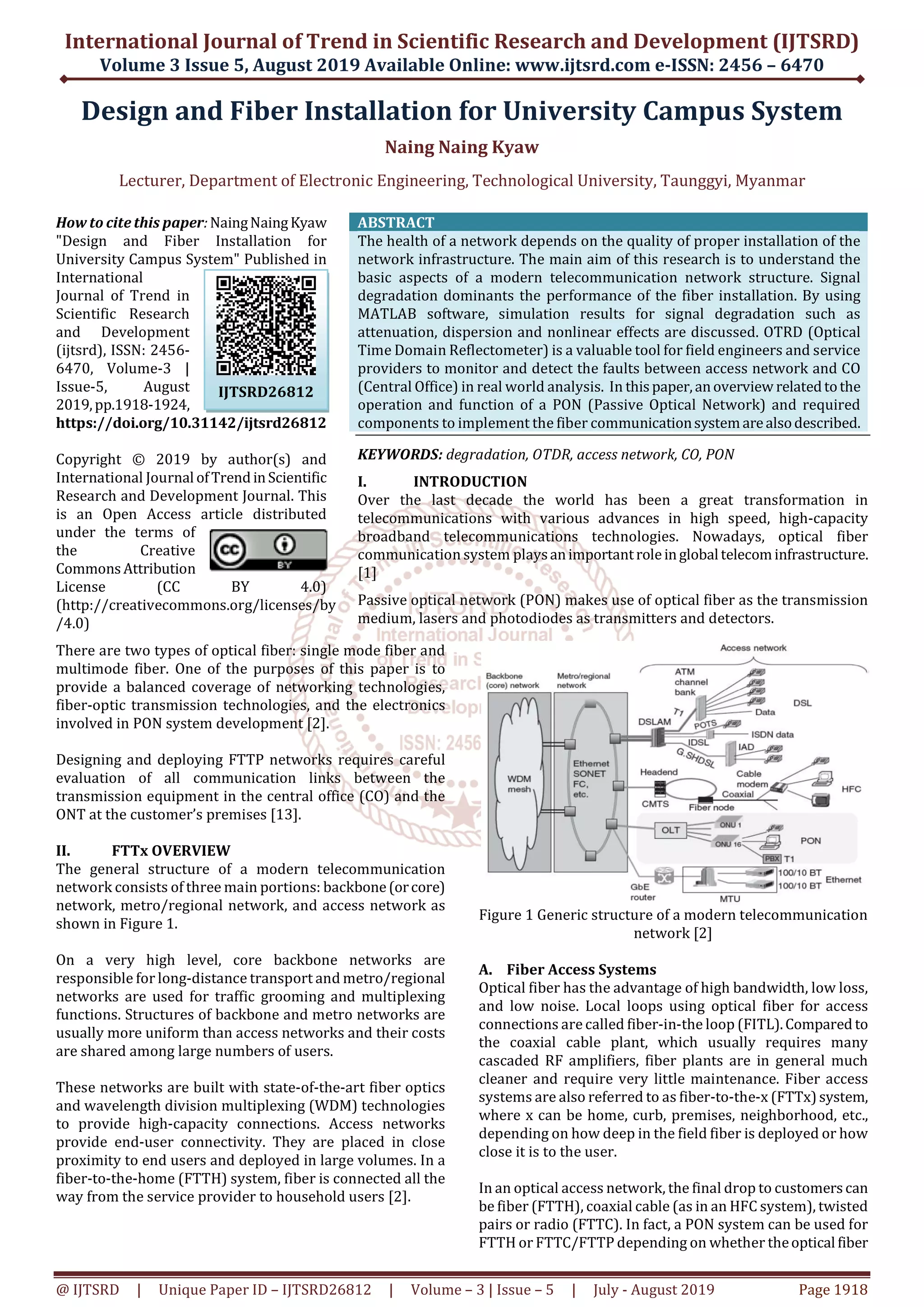 Design and Fiber Installation for University Campus System | PDF