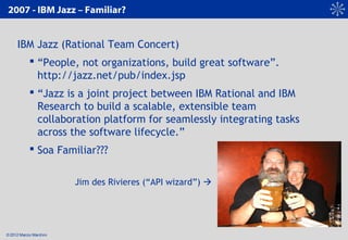 © 2012 Marcio Marchini
2007 - IBM Jazz – Familiar?
IBM Jazz (Rational Team Concert)
 “People, not organizations, build gr...