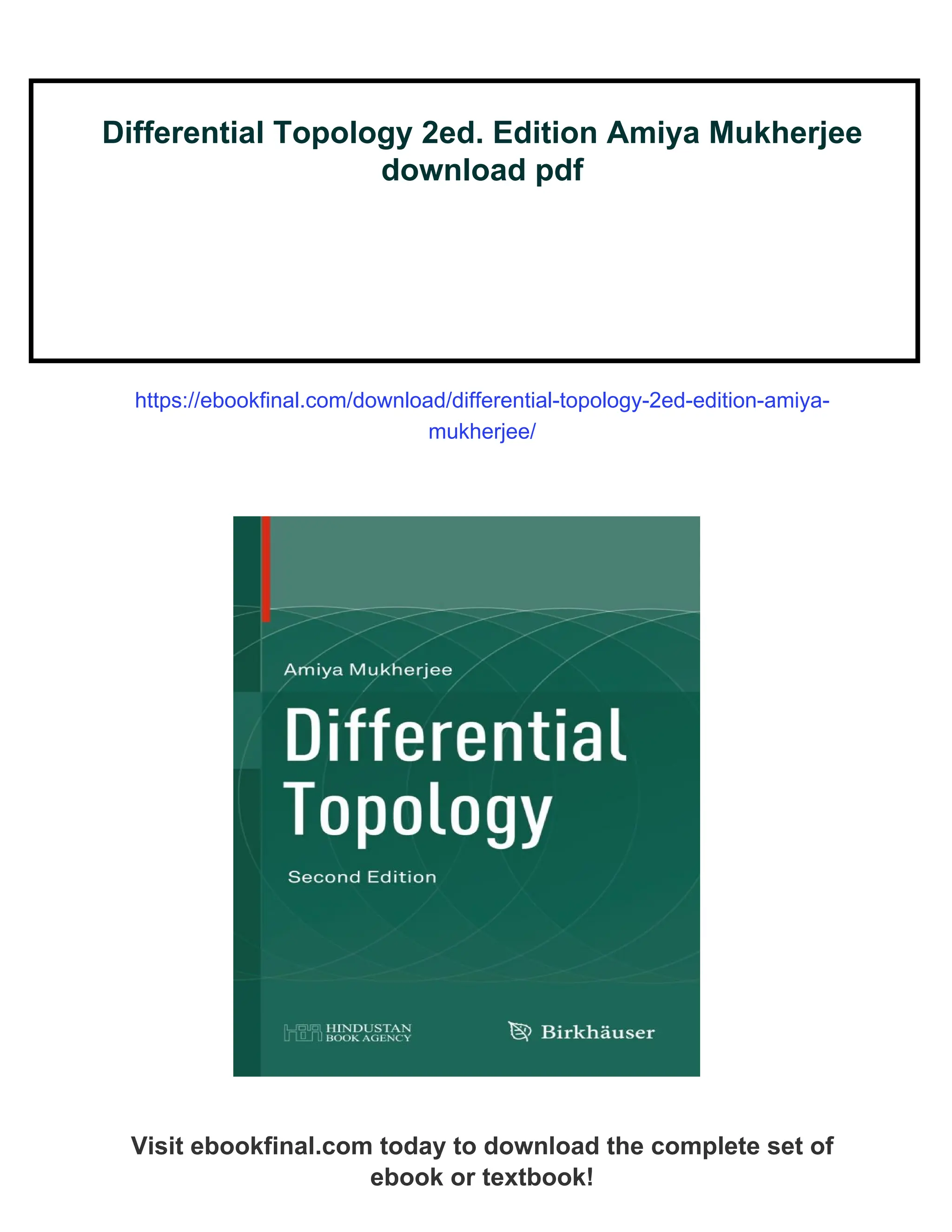 Differential Topology 2ed. Edition Amiya Mukherjee | PDF