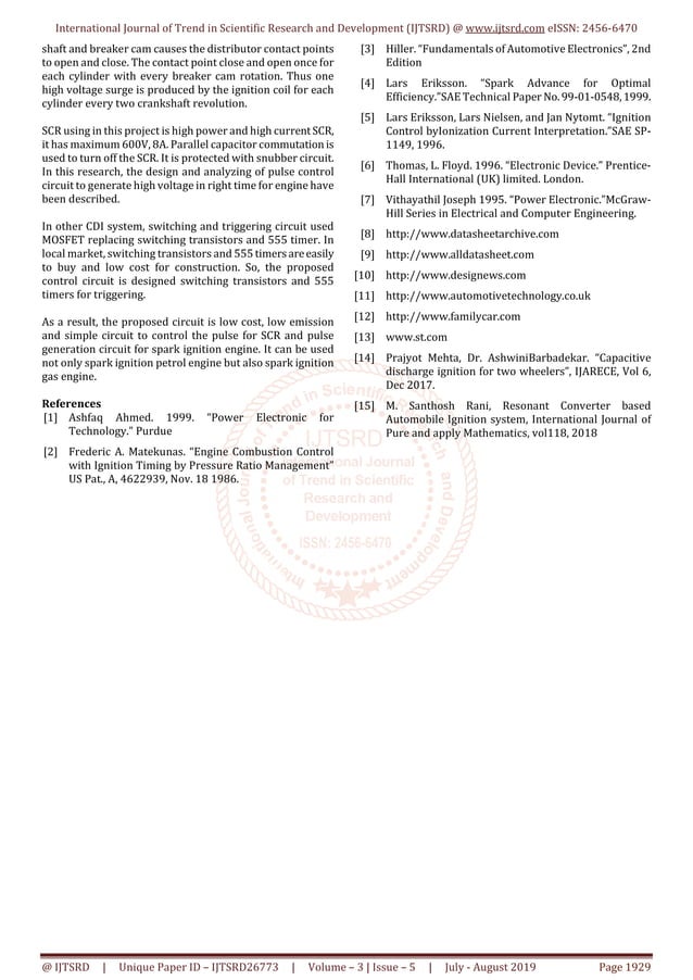 Capacitive Discharge Ignition CDI System for Spark Ignition SI Engine