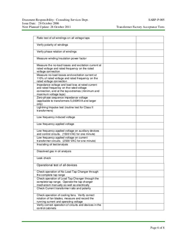 Transformer factory acceptance tests