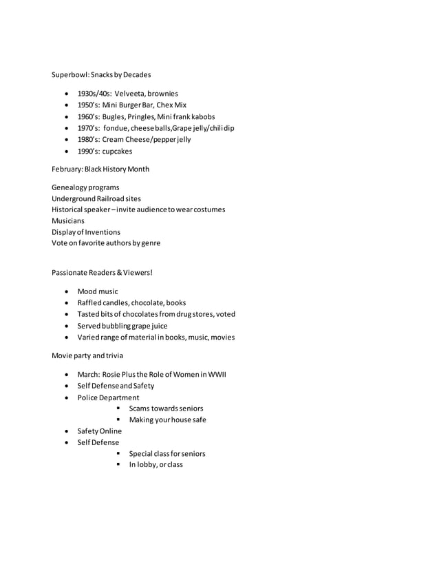 36 Adult Program Ideas Outline | DOCX | Arts and Crafts | Hobbies ...