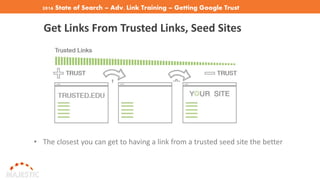 2016 State of Search – Adv. Link Training – Getting Google Trust
Get Links From Trusted Links, Seed Sites
• The closest you can get to having a link from a trusted seed site the better
 